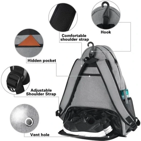 Tennis Bags for Men & Women, Large Waterproof Durable Tennis Backpack